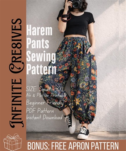 Harem Pants Sewing Pattern, Boho Yoga Sarouel Style (PDF) Harem Pants Women, Harem Pants Pattern S / M / L / XL / XXL / 3XL - Etsy