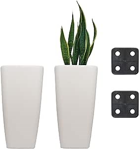 Rectangle 22 Inch Tall Planters, Durable and Lightweight Indoor Outdoor Planting Pots w/Soil Saver Shelf Drainage Holes, Pots for Trees, Flowers and Plants, Set of 2 (Sand)