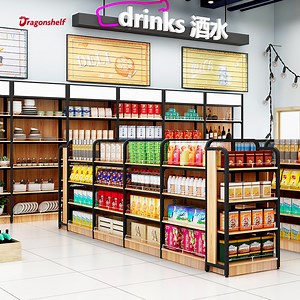 [Hot Item] Dragonshelf Modern Steel Wood Combination Market Shopping Mall Display Shelf