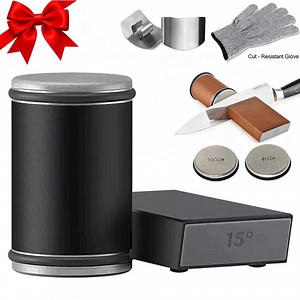Akatsuki Rolling Knife Sharpener Kit Diamond #1000/#400 Tumbler Sharpening Stone for Kitchen Knife,with Finger Guard and Glove
