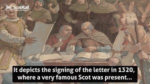 Spotted this impressive painting at Arbroath station? Painted by Charles Anderson, it depicts the signing of the letter, with a very well known Scot in attendance. Can you recall who it is? Answer in the video below. ⬇️ | ScotRail