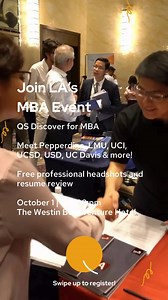 18K views · 15 reactions |  QS MBA Fair in Los Angeles 欄 Meet admissions reps from: UCSD, Pepperdine, LMU & more at the QS Discover MBA Fair on Tues,  Oct 1 at  The Westin Bonaventure Hotel Los Angeles @ ⏰5 pm.  Free professional headshots.  Free resume review.  Set your MBA program search up for success.  Sign up and attend for free! ✅✍ | QS Top MBA | Facebook
