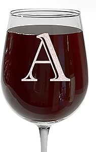 Etched Monogram 16oz Stemmed Wine Glass (Letter A) – A-Z Customized Glass for Women, Personalized Wine Gifts for Women, Custom Engraved Stemmed for Wedding, Birthday Bridesmaid Sister, Mom