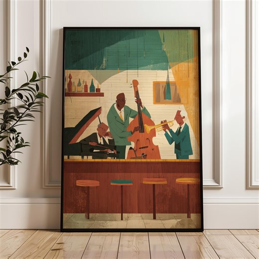 Jazz Band Illustration, Mid Century Modern, Digital Poster Download - Etsy