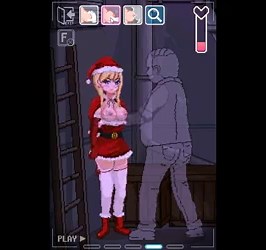 Hot blonde in santa claus vest having sex with a man in hentai game