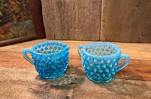 Fenton Art Glass Company Blue Opalescent 2" Sugar and Creamer Set; Mint Condition - Etsy