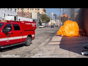 ( Small Explosion ) LAFD FR9 Handles Rubbish Fire