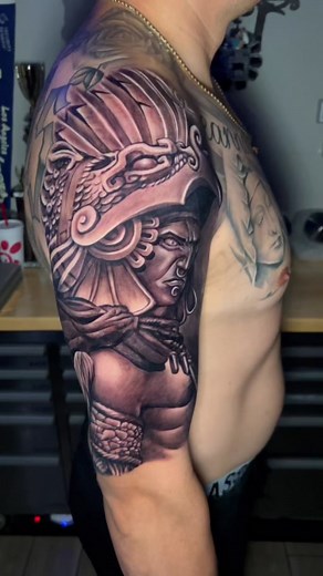 Aztec Warrior Half Sleeve Tattoo Design