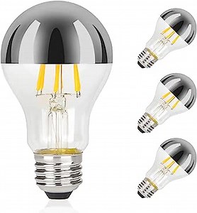 A19 Silver Dipped LED Light Bulb Dimmable.Half Chrome Silver Bulb E26 Screw Base.6W Vintage Silver Edison Bulbs.Decorative Bulbs for Chandelier.Anti-Glare.2700K Warm White.Pack of 4(LED Bulb