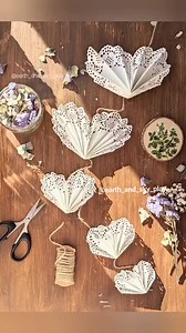 Doily Heart Garland ♥️ A few love hearts from us to you ♥️ I showed my daughter how to make these doily fan hearts a few years ago now! They are the perfect shape already so no cutting out is needed! Fold your circle in half, then fold in quarters as shown. This will help make your folds even and once you have made your fan, join up the ends using some glue or glue dots/tape et voilà! You have a heart! Add onto a string to make a garland or keep them as singles to hang on doors and hooks (or per