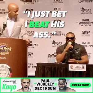 What did Jake Paul just say to Tyron "The Chosen One" Woodley!? Either way, someone is getting an ass (b)eating. Order now with MainEvent on Kayo: https://mainevent.kayosports.com.au/ 🗓 Sunday 1pm AEDT | Kayo Sports