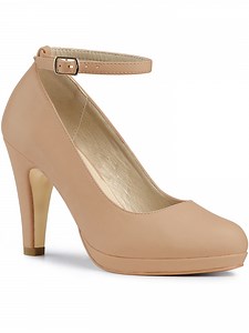 BLISSFUL STEP Women' Shoes Round Toe Stiletto Heel Ankle Strap Pumps Nude 8.5