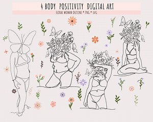 4 Body Positive Floral Line Art Vector, Plus Size Female Silhouette, Big Girl Art, Floral Women in Bikini Outline, Instant Download - Etsy Canada