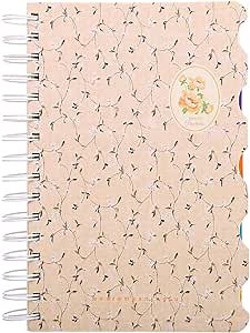 5 Subject Notebook，Wide Ruled Spiral Notebooks，A5 Travelers Notebook, Colored Dividers with Tabs, Cute Floral Notepad, Hardcover Journal Memo Planner for School Kids Girls Women, 5.7”×8.27”, 300 Pages