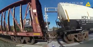 #AxonBodyCam captured the intense moment a Lodi, CA officer rescued a senior stuck in an electric wheelchair on the railroad tracks, mere seconds before a train barreled through. Thanks to the fast-acting officer for putting her life on the line, the man survived! #BWC #PublicSafety #Rescue #Axon #ProtectLife | Axon