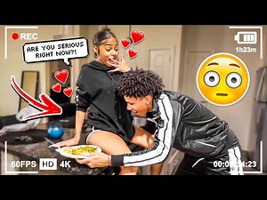 LEADING MY GIRLFRIEND ON WHILE SHE COOKS TO SEE HOW SHE REACTS.. *GETS AWKWARD*