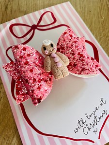 Noeud pour cheveux rose et rouge scintillant en pain d'épice