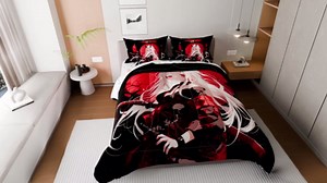 Erosebridal Full Japanese Anime 7 Piece Comforter Set for Kids, Anime Girl Bed in A Bag Kawaii Japanese Style Bedding Set Cartoon Japan Animation Bed Set for Boys Teen Adult Women Bedroom