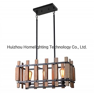 [Hot Item] Rectangle Rustic Wood Chandelier Hanging Lighting Fixture Kitchen Island Lighting
