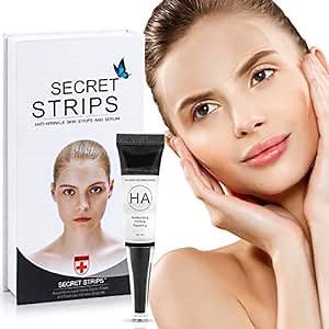 Forehead Antiwrinkle Face Lift Tape | Hyaluronic Acid Serum for Face Aloe Vera And Vitamin C Forehead Wrinkle Remover – 10 Overnight Forehead Strips And 1 8ml Repair Serum