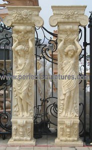 [Hot Item] Garden Decorative Marble Carving Lady Statue Pillars Carved Stone Woman Figure Sculpture Column for Entrance Gate Porch Decoration (QCM130)