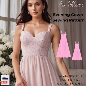 Evening Gown Sewing Pattern: Prom, Cocktail Dress (US 2-30, A4/A0/US Letter) (PDF Pattern) - Etsy