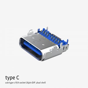[Hot Item] USB Type C R/a Socket 16pin DIP, Dual Shell Waterproof Connections