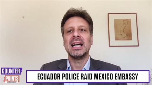 It’s hard to describe a worse breach of international norms than the #Ecuador police raid at the Mexico embassy over the weekend. CEPR’s Guillaume Long joined Breaking Points to discuss the alarming events. https://bit.ly/3TSdyOZ | Center for Economic and Policy Research (CEPR) | Facebook