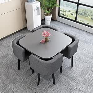 Office Reception Room Club Table and Chair Set, Round Table and Chair Set, Square Table and Chair Set, Dining Table and Chair Set, Space-Saving and Easy to Clean 90×90×75cm Square-grey3