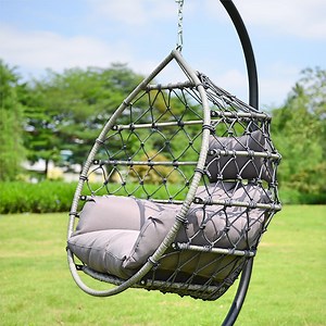 [Hot Item] Egg Rattan Swing Chair, Max. Load 150 Kg, Hanging Chair with Cushion & Stand