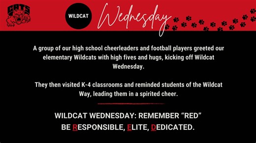 What We're Learning Wednesday: WILDCAT WEDNESDAY! 🐾🐾 Our varsity cheerleaders and football players spent their morning greeting our elementary students and visiting classrooms, leading our little Wildcats in cheers and sharing a reminder of the Wildcat Way...Be Responsible, Elite and Dedicated! | Struthers City Schools