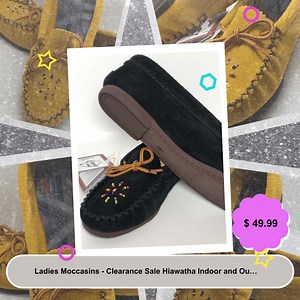 🐣. Offer Xtras! Ladies Moccasins - Clearance Sale Hiawatha Indoor and Outdoor Moccasins for $49.99 #indigenouscanada #moccasins #indigenousdesigns #supportindigenousartists #supportindigenousbusiness #supportsmallbusiness #indigenous #mocsnmore #buyindigenous #indigenousfootwear | Mocs N More