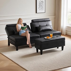 IPKIG Convertible Futon Sofa Bed with Storage Ottoman, 3-Position Adjustable Multifunctional Sleeper Couch with Tufted Design for Small Space, Apartment, Dorm, Bedroom, PU Leather Black - Walmart.com