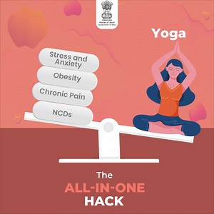 Yoga is the ultimate all-in-one solution for combating Non-Communicable Diseases (NCDs), chronic pain, obesity, #stress, and #anxiety. By incorporating regular #Yoga practice into your daily routine, you can effectively manage and reduce the risks associated with these conditions. | Ministry of Ayush, Government of India
