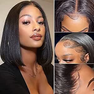 Bob Human Hair Lace Front Wigs - Short Bob, 12inch, Brazilian Virgin Hair, Straight, Natural Color for Black Women