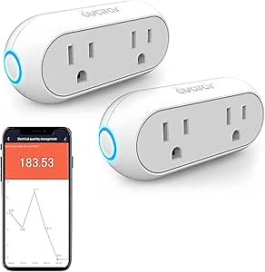 2 Pack Energy Monitor Alexa Smart Plugs - Wireless 2.4G WiFi Smart Plug Two Outlets with Timer, App Control Anywhere Anytime, Group Control