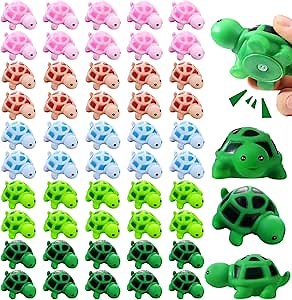 Syhood 50 Pcs Mini Rubber Turtle Baby Bath Toy Screaming Sound Rubber Turtle in Bulk Turtle Bathtub Toys Squeaky Turtle Preschool Bath Toys for Bath Shower Birthday Party Decor (Multi Color), Small