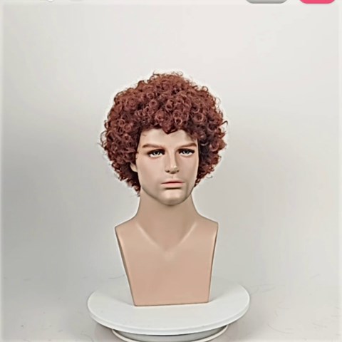 Wiggy Mermaid Brown Afro Wig for Men Women 70s Disco Hippie Wig Clown Short Kinky Afro Puff Wig, Heat Resistant Synthetic Wigs for Halloween Party + Wig Cap