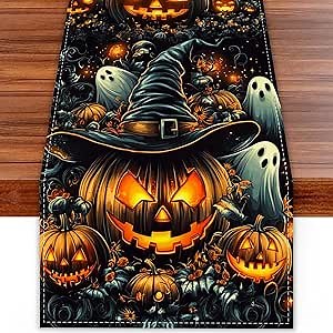 Black Pumpkins Ghost Halloween Table Runner 72 Inch Seasonal Fall Kitchen Dining Table Decorations for Home Party Decor