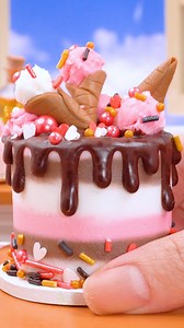 Miniature Ice Cream Drip Cake with Colorful Sprinkles and Cones | Cake Lovers
