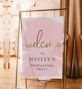 Printable Graduation Party Welcome Sign Template, Pink Watercolor, College Graduation Party, High School Graduation Party Welcome Sign - Etsy