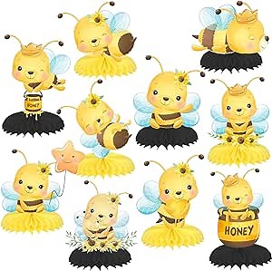 Bee Honeycomb Centerpieces 10Pcs Honey Bee Party Table Centerpieces for Bumble Baby Shower Decoration Bee Theme Birthday Party Supplies