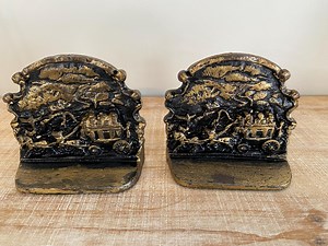 Vintage Cast Metal Western Bookends - Stagecoach Scene - Etsy