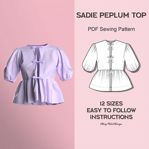 Puff Sleeve Peplum Blouse PDF Pattern - Sadie - Etsy Canada