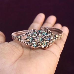 Abalone Shell Copper Wire Bangle: Adjustable Cuff Bracelet - Etsy