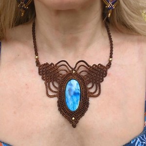 Reddish-brown Macrame Necklace With Labradorite, Handmade Chain, Healing Stone, Fantasy, Fairies, Macrame Choker - Etsy