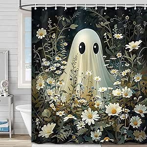 Halloween Shower Curtain Spooky Bathroom Curtain Halloween Ghost Cute Funny Shower Curtains Bathroom Decor Set with Hooks 72x72 Inch