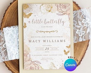Butterfly Baby Shower, Butterfly Themed Baby Shower, Baby Shower Evite, Baby Girl Baby Shower Invitation, Editable Digital Invite - Etsy