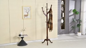 Wooden Coat Rack Freestanding, Solid Wood Coat Rack Stand with 13 Hooks, Mid-Century Modern Heavy Duty Coat Racks,Walnut Brown Standing Coat Jacket Hanger Clothes Tree Stand for Corner, Office