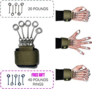 Finger exerciser strengthener 20 LBS + (Free 40 LBS Rings!), forearm strengthener, hand exercisers for strength, hand strengthener, forearm trainer, wrist strengthener, finger exerciser, hand